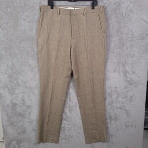 Brooks Brothers Regent Dress Pants Mens 36x32 Beige Linen Herringbone Flat Front
